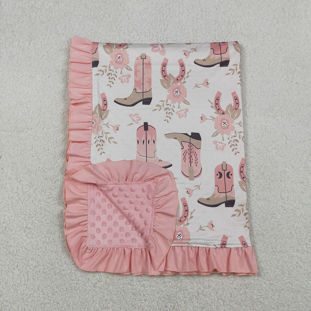 BL0246 Boots Flowers Pink Print Baby Girls Western Blanket