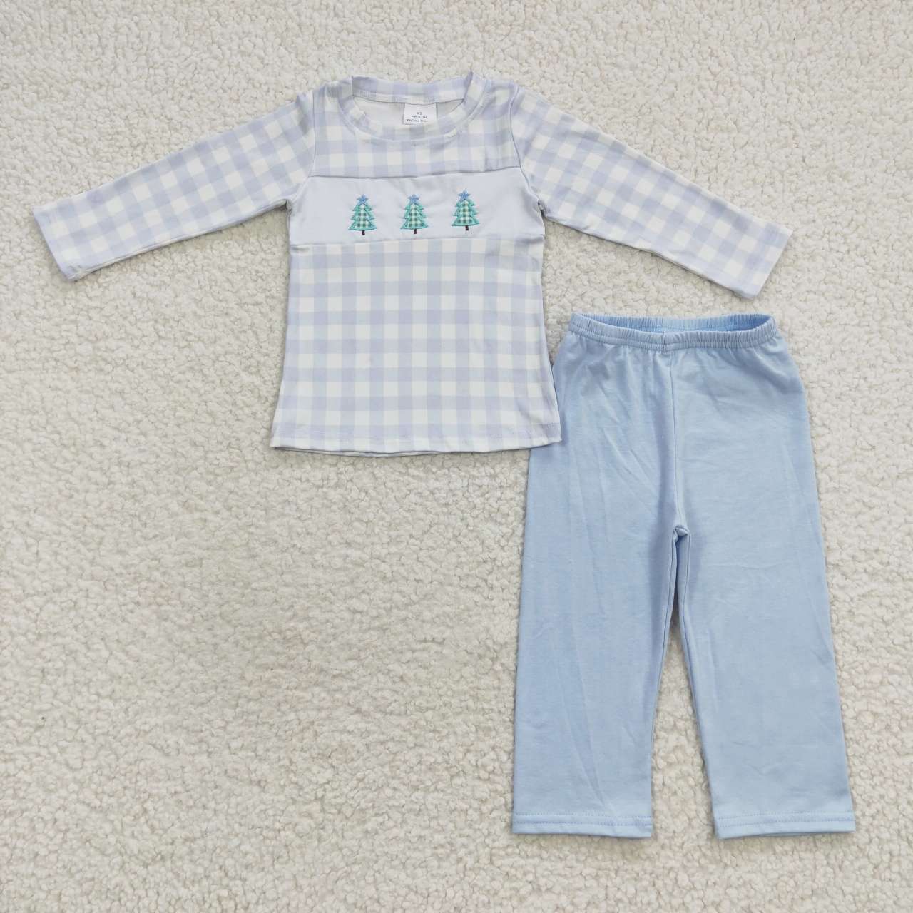 BLP0178 Boys Christmas tree embroidery top blue pants outfits