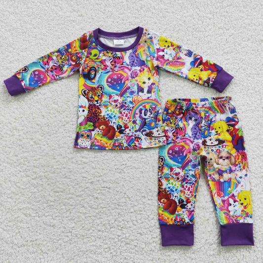 BLP0182 Kids purple cartoon animal pajamas