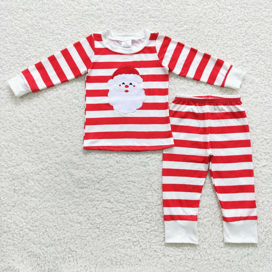 BLP0204 Red stripes Santa embroidery print boys Christmas pajamas