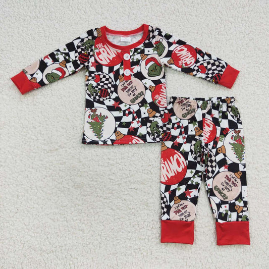 BLP0208 Boys black gingham Christmas pajamas clothes set