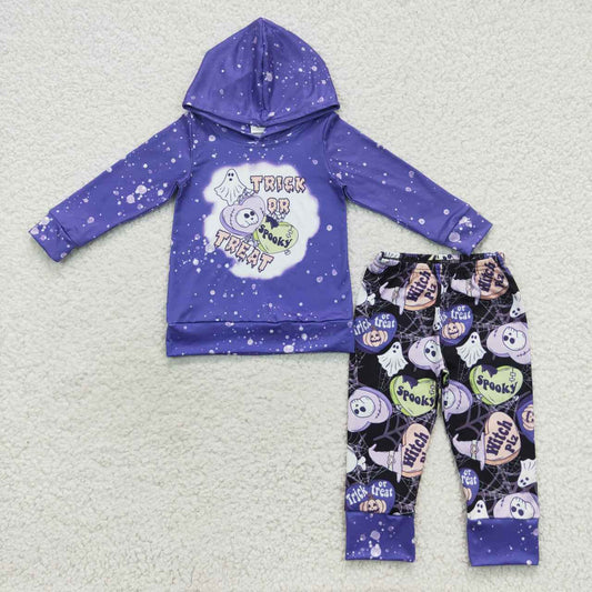 BLP0211 Trick or spooky treat purple kids hoodie top Halloween clothes set