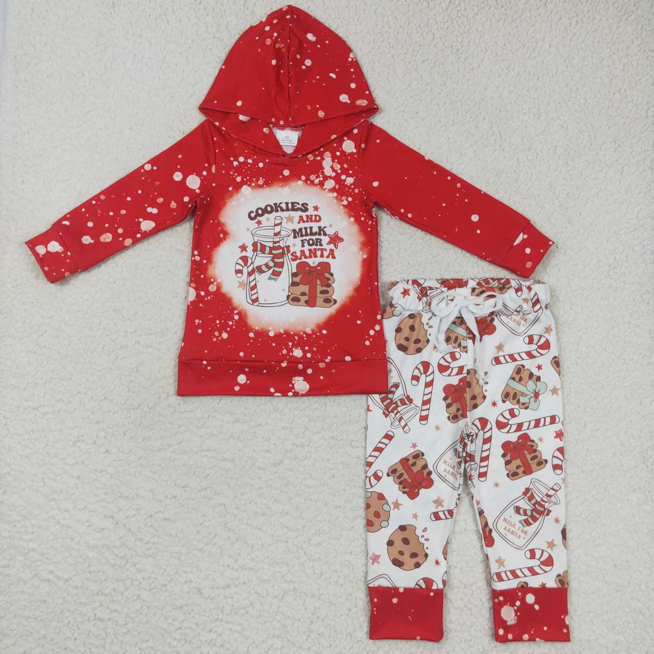 BLP0219 Cookies and milk for santa kids red Christmas hoodie clothes set