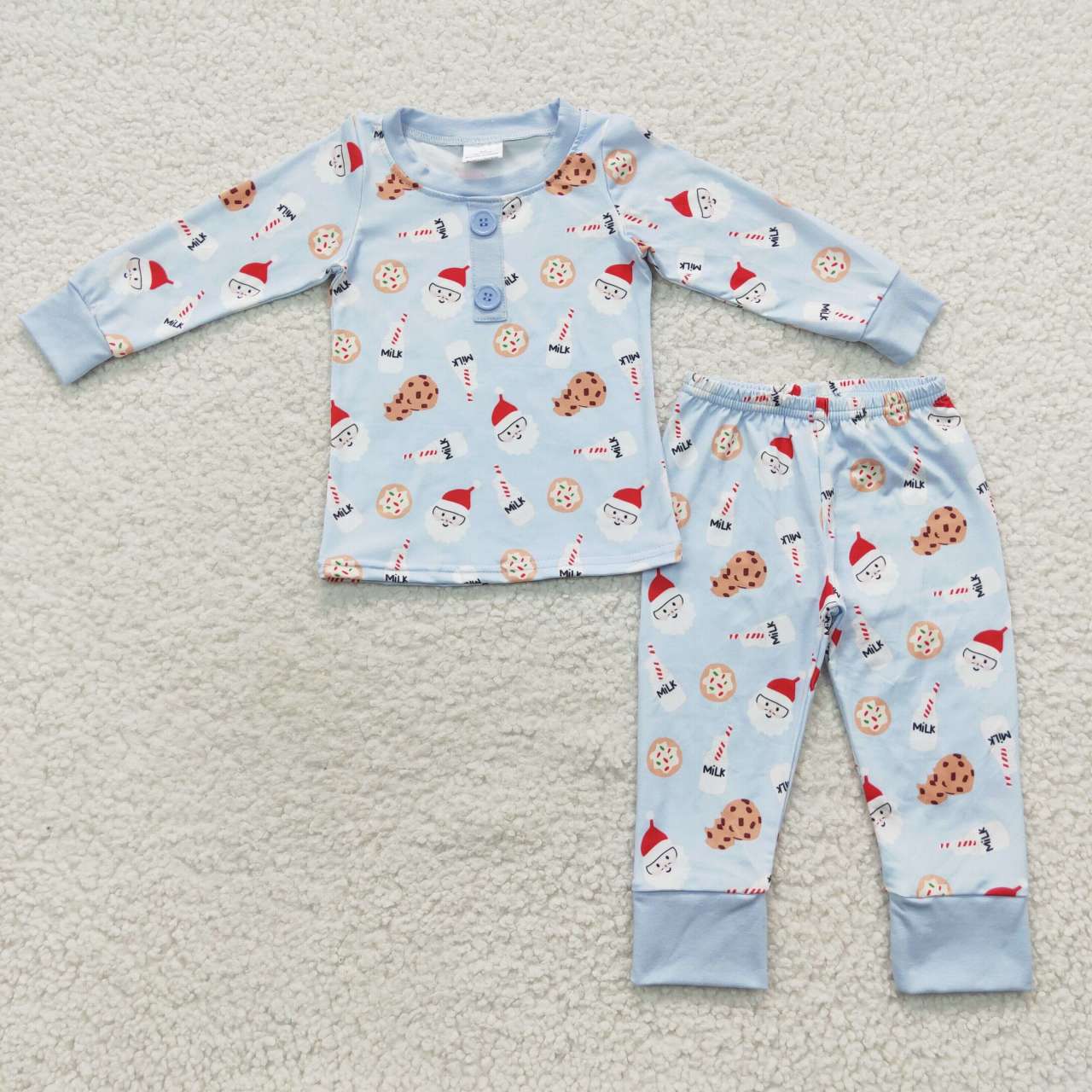 BLP0238 Blue Christmas santa milk cookie print pajamas