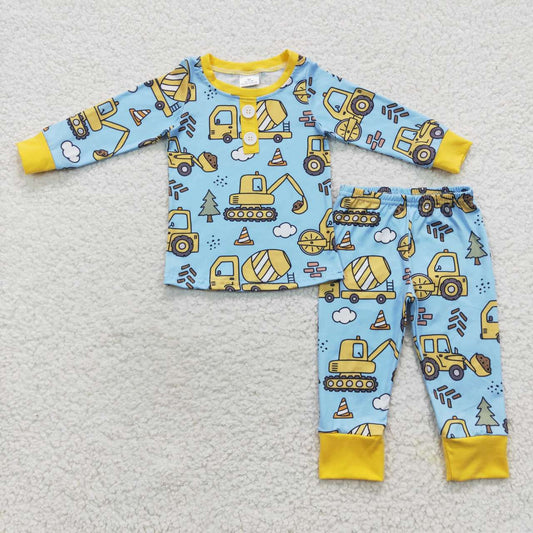 BLP0243 Boys blue construction print pajamas