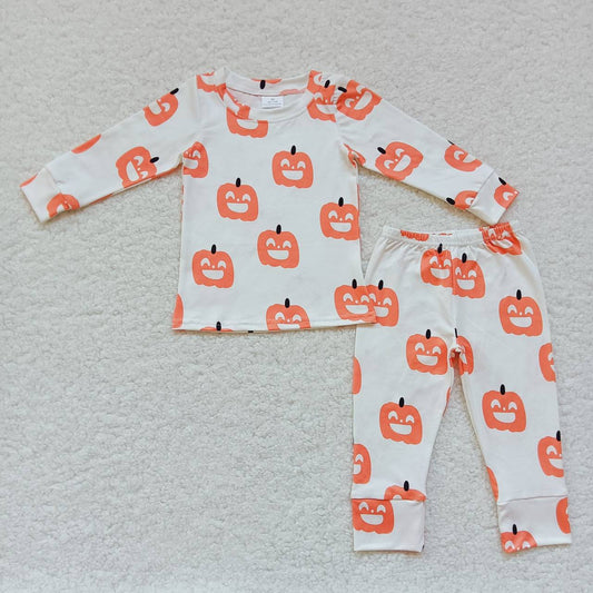 BLP0244 Boys orange pumpkin print Halloween pajamas
