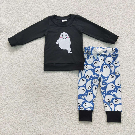 BLP0246 Cute ghost embroidery boys Halloween clothes set
