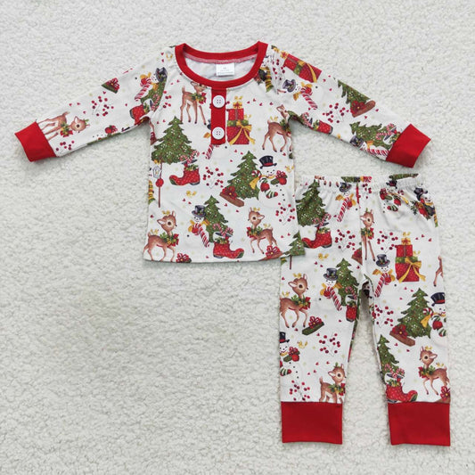 BLP0250 Christmas tree deer snowman print kids pajamas clothes set