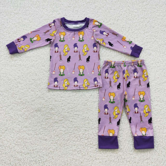 BLP0257 Purple witch print kids Halloween pajamas