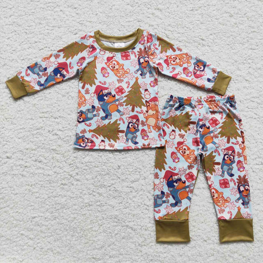 BLP0258 Cartoon dog Christmas tree print boys pajamas clothes set