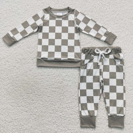 BLP0272 Checkered Kids Pajamas Clothes Sets