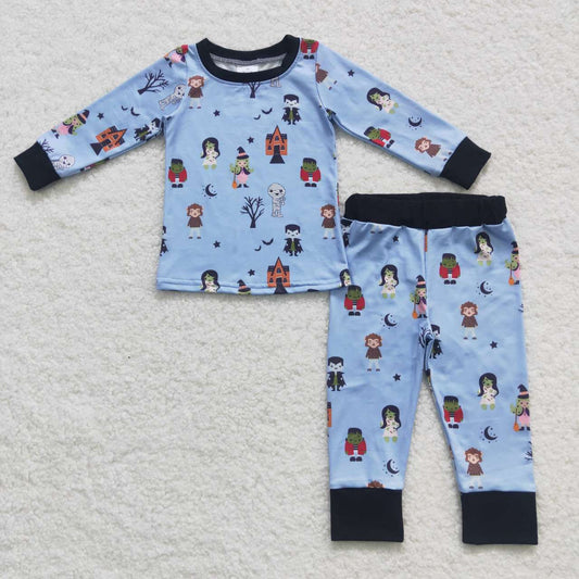 BLP0277 Blue Halloween character print baby boys pajamas clothes set