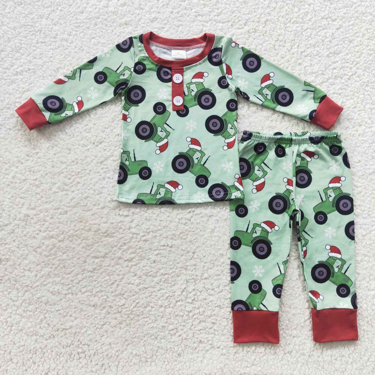 BLP0285 Tractors green color boys Christmas pajamas