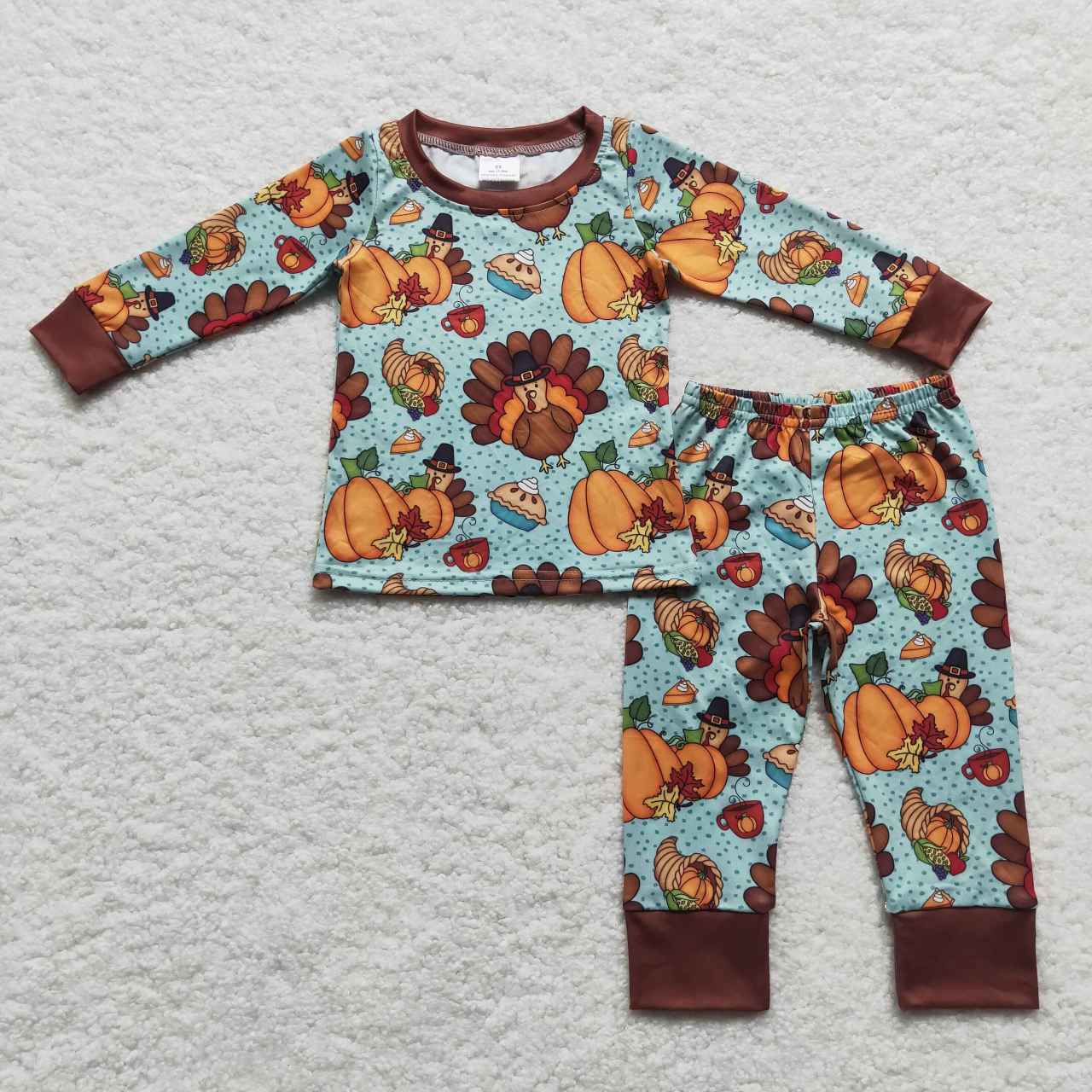BLP0287 Turkey pumpkin print boys Thanksgiving pajamas clothes set