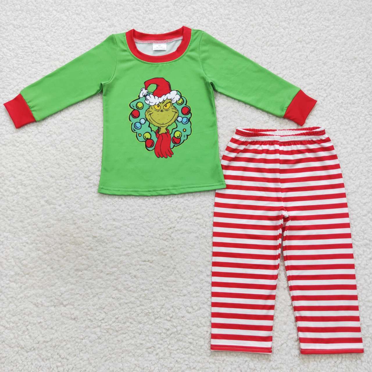 BLP0289 Christmas green frog print stripes pants boys pajamas clothes set