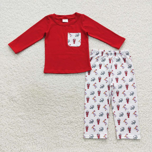 BLP0300 Christmas crayfish print boys pajamas clothes set