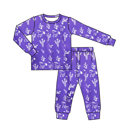 (Pre-order)BLP0304 Purple cactus horse print boys fall pajamas