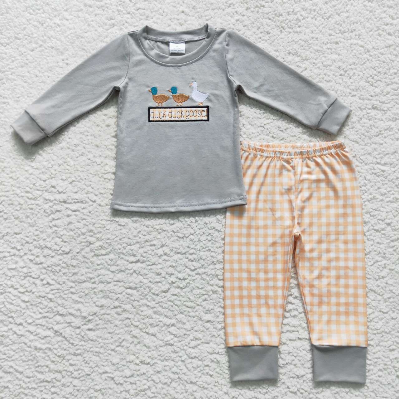 BLP0310 Duck duck goose embroidery print boys fall pajamas clothes set