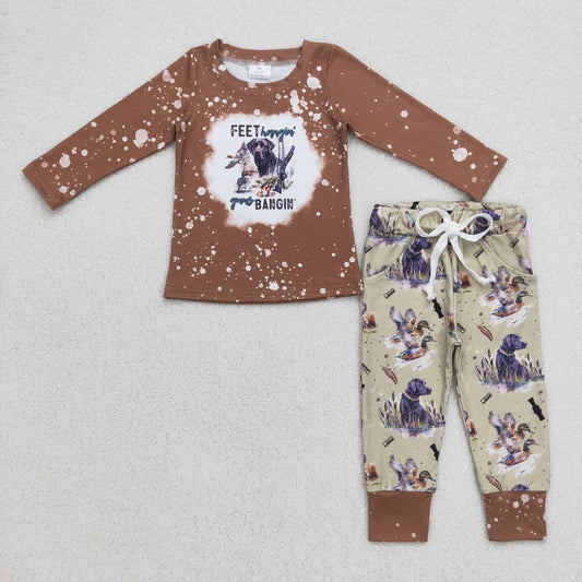 BLP0311 Duck dog print boys hunting fall clothes set