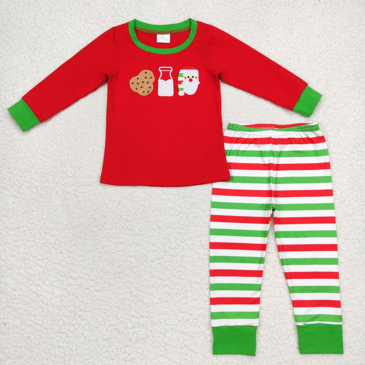 BLP0313 Cookies milk Santa embroidery print boys Christmas clothes set