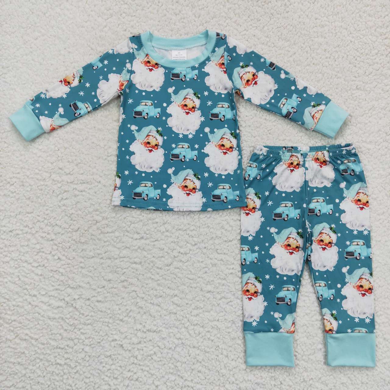 BLP0325 Christmas Santa blue print pajamas clothes set