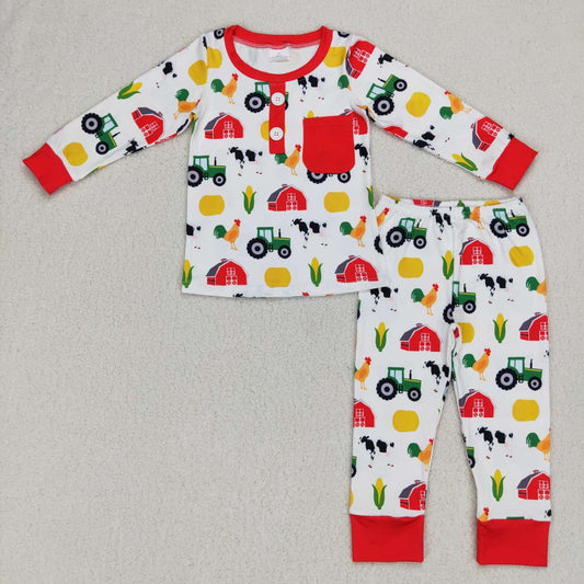 BLP0340 Red farm animals print boys pajamas clothes set