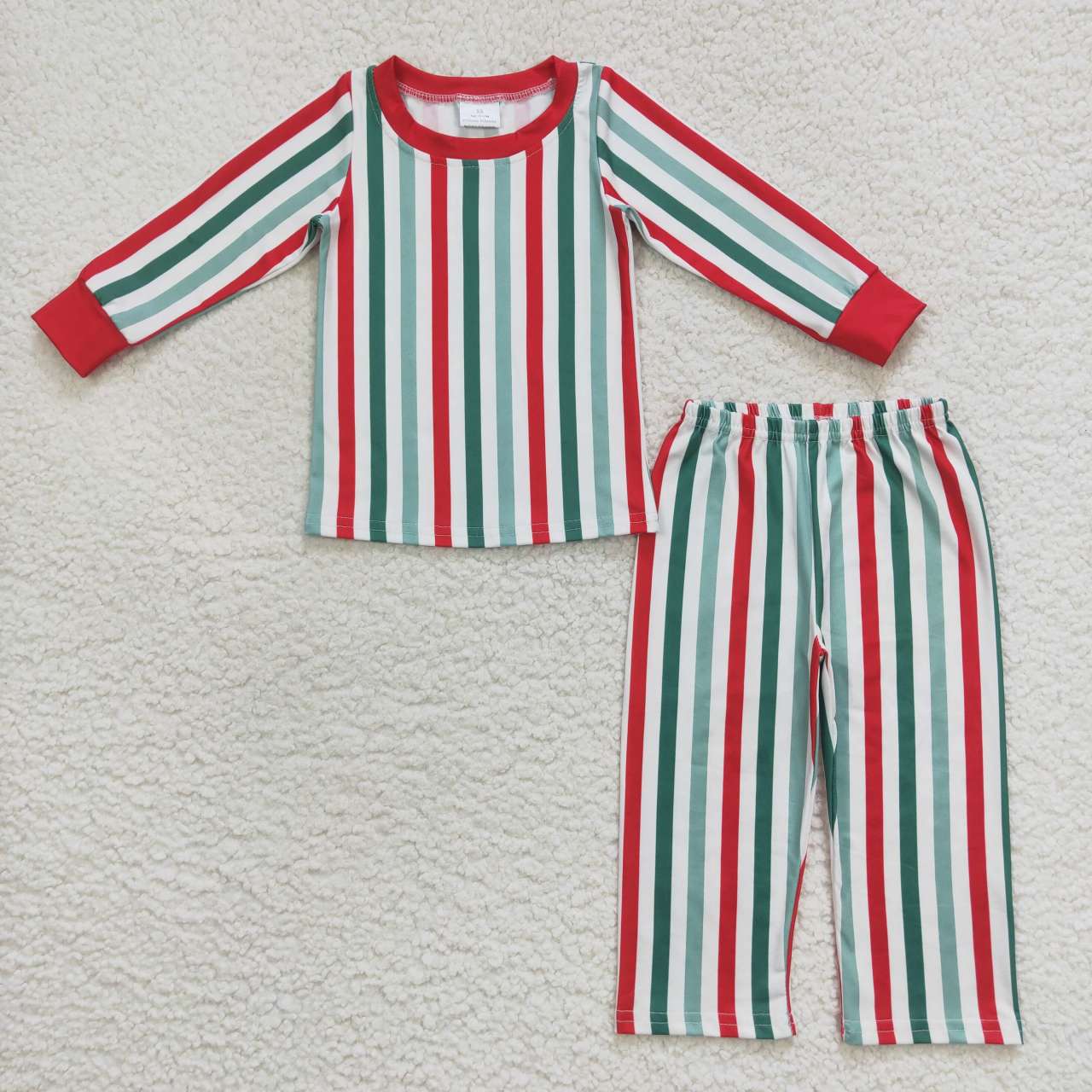 BLP0361 Green red stripes print kids Christmas pajamas clothes set