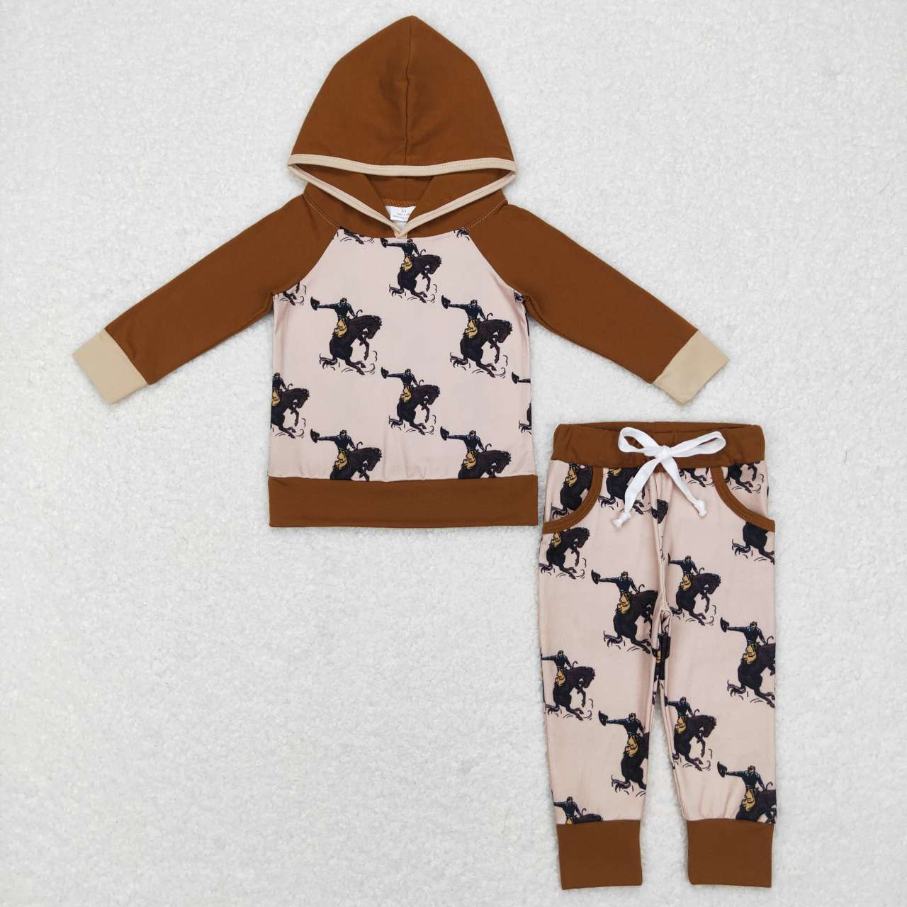 BLP0362 Brown Rodeo Boys Hoodie Top Western Clothes Set