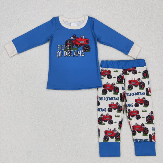 BLP0372 Field Of Dreams Tractors Print Boys Pajamas Clothes Set