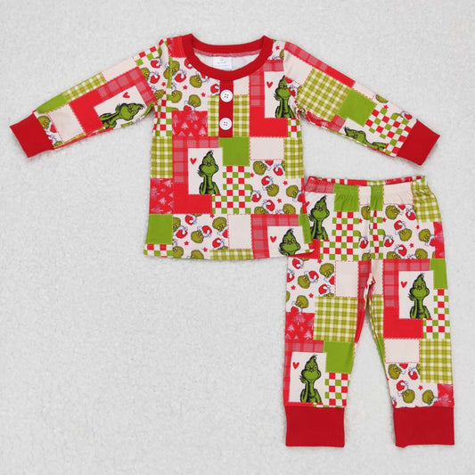 BLP0373 Christmas Frog Face Kids Pajamas Clothes Set
