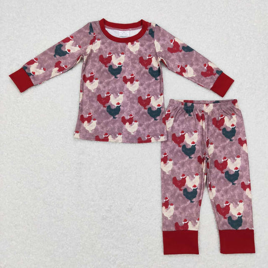 BLP0374 Chicken Print Boys Christmas Pajamas Clothes Set
