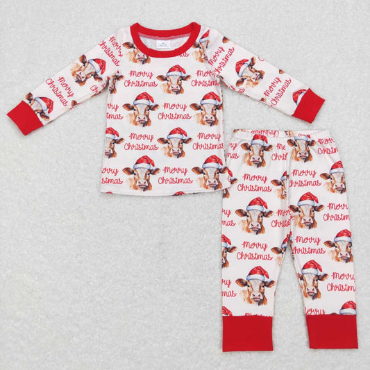 BLP0388 Merry Christmas Cow Print Boys Pajamas Clothes Set