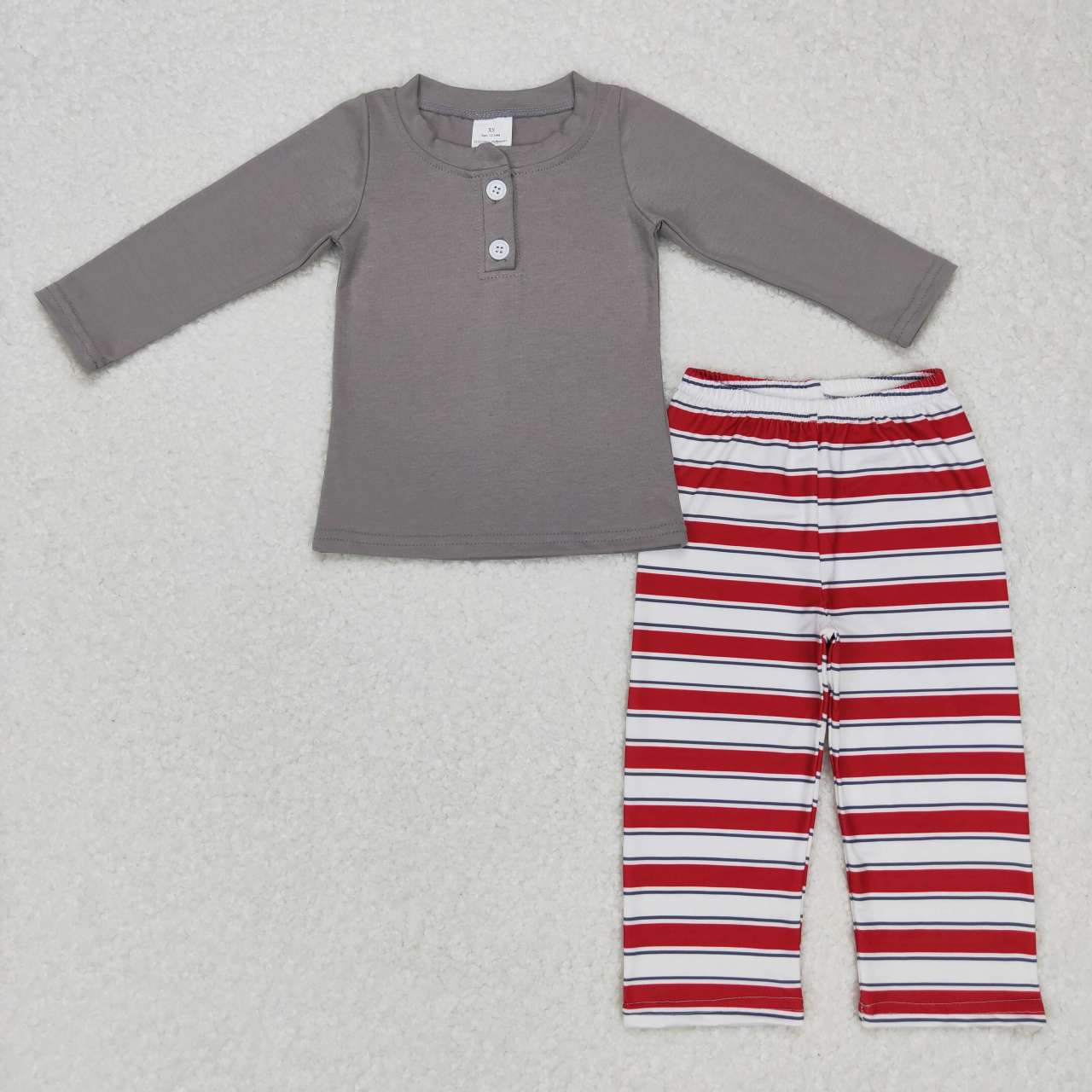 BLP0391 Grey Top Red Stripes Pants Boys Christmas Pajamas Clothes Set