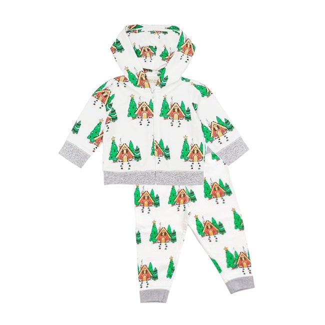 (Pre-order)BLP0396 Christmas Tree Sweethouse Print Boys Hoodie Clothes Set