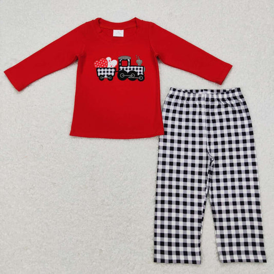 BLP0403 Red Heart Truck Embroidery Print Boys Valentine's Day Pajamas Clothes Set