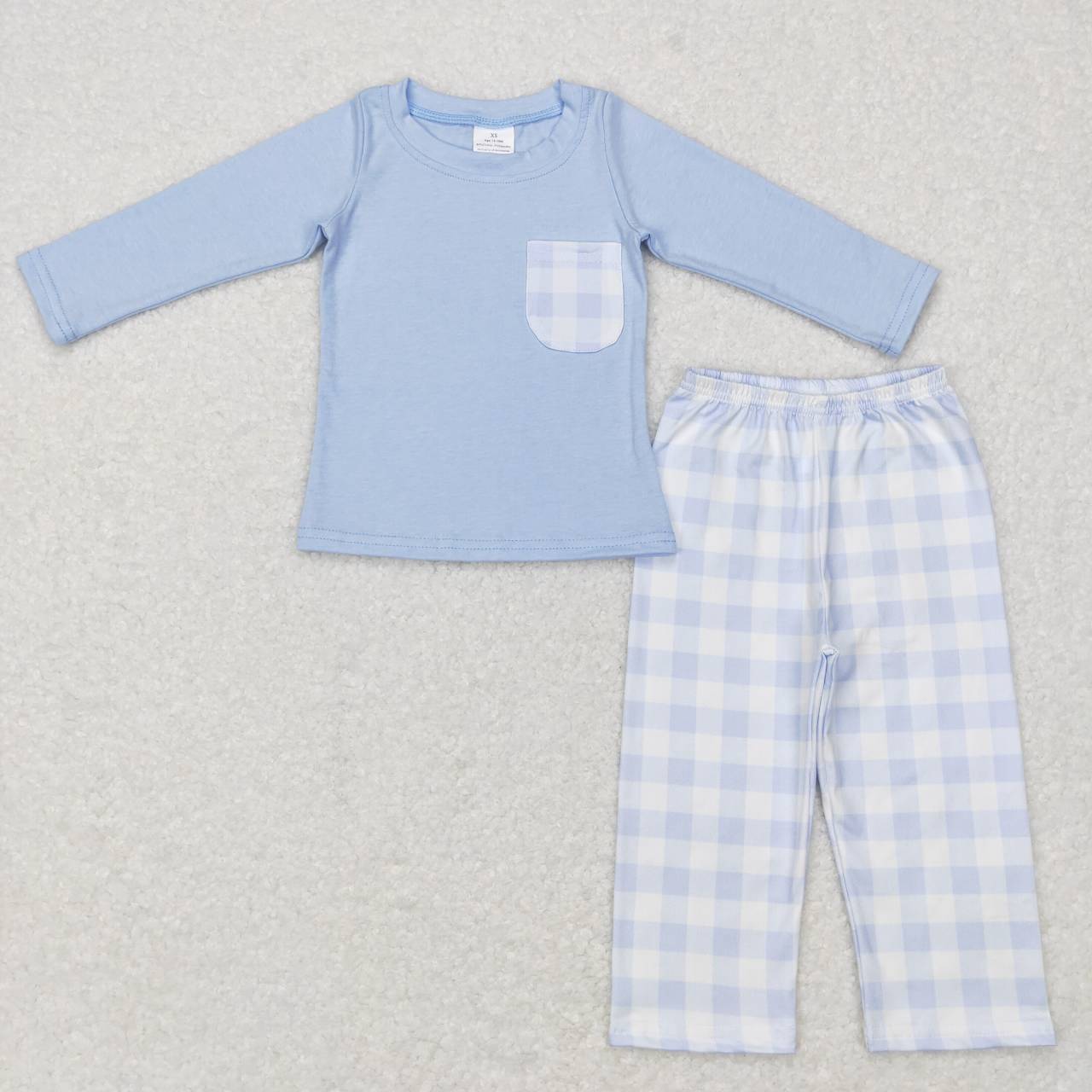 BLP0407 Light Blue Top Plaid Pants Boys Clothes Set