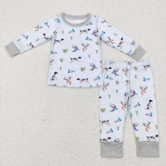 BLP0410 Duck Dog Print Boys Hunting Pajamas Clothes Set