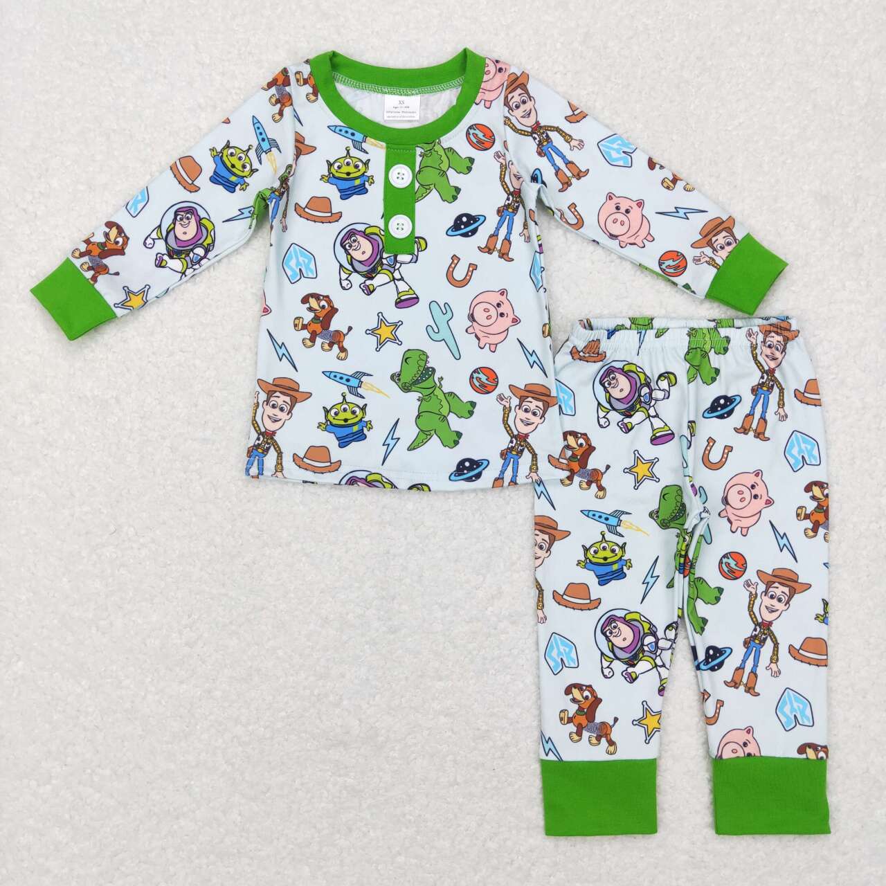 BLP0411 Cartoon Toy Character Boys Green Pajamas Clothes Set
