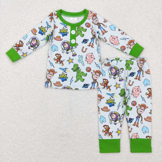 BLP0411 Cartoon Toy Character Boys Green Pajamas Clothes Set