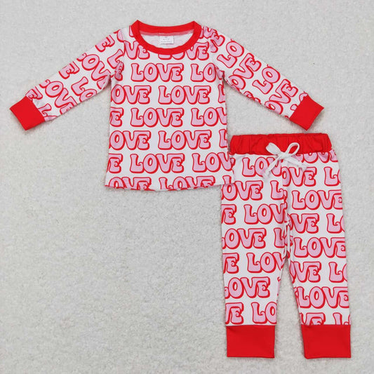 BLP0416 Love Print Kids Valentine's Pajamas Clothes Set