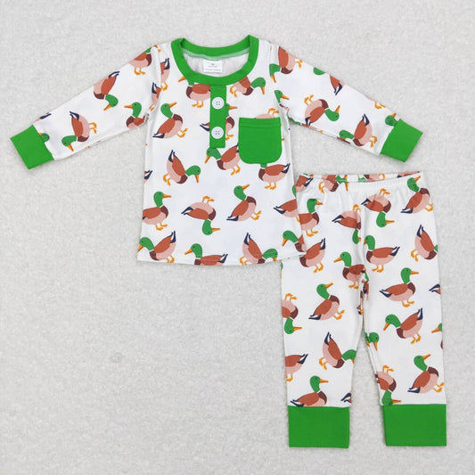 BLP0419 Duck Print Pocket Top Boys Pajamas Clothes Set