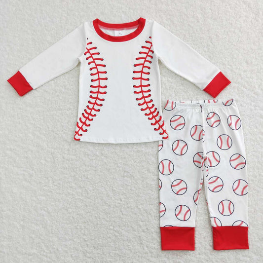 BLP0425 White Baseball Print Kids Pajamas Clothes Set