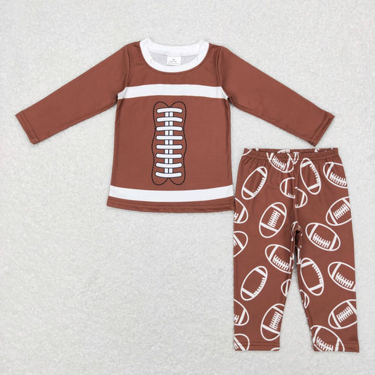 BLP0426 Brown Football Print Kids Pajamas Clothes Set