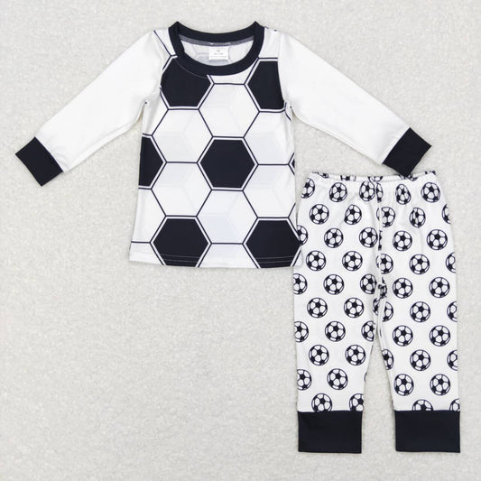 BLP0427 White Soccer Print Kids Pajamas Clothes Set