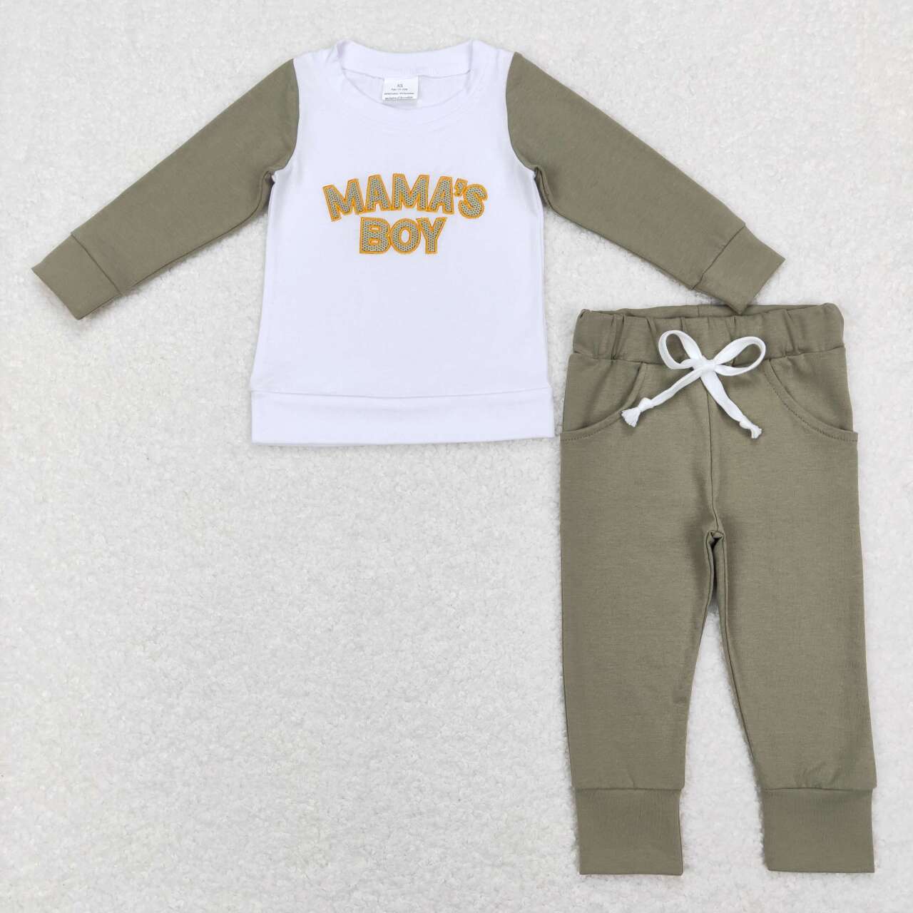 BLP0435 MAMA'S BOY Embroidery Top Green Pants Boys Cotton Clothes Set