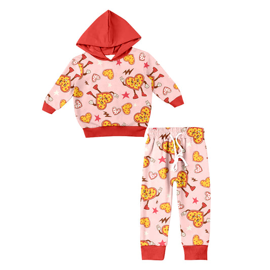 (Pre-order)BLP0448  Heart Pizza Print Girls Valentine's Hoodie Cothes Set