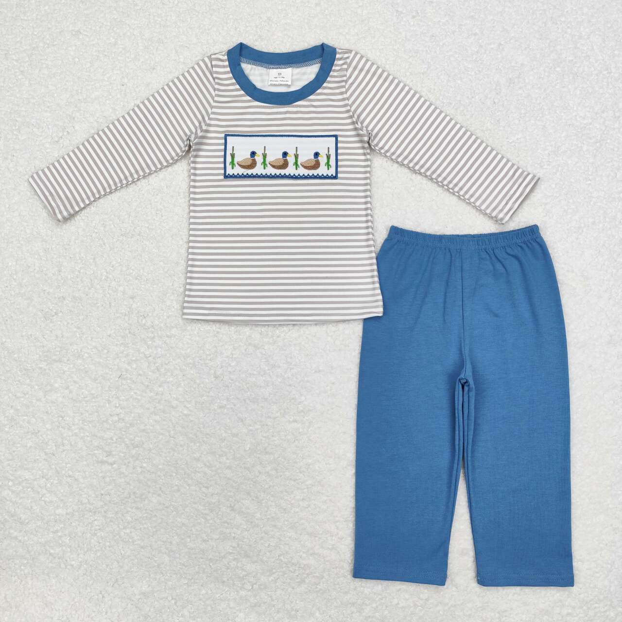 BLP0456 Duck Embroidery Stripes Top Blue Pants Boys Fall Clothes Set