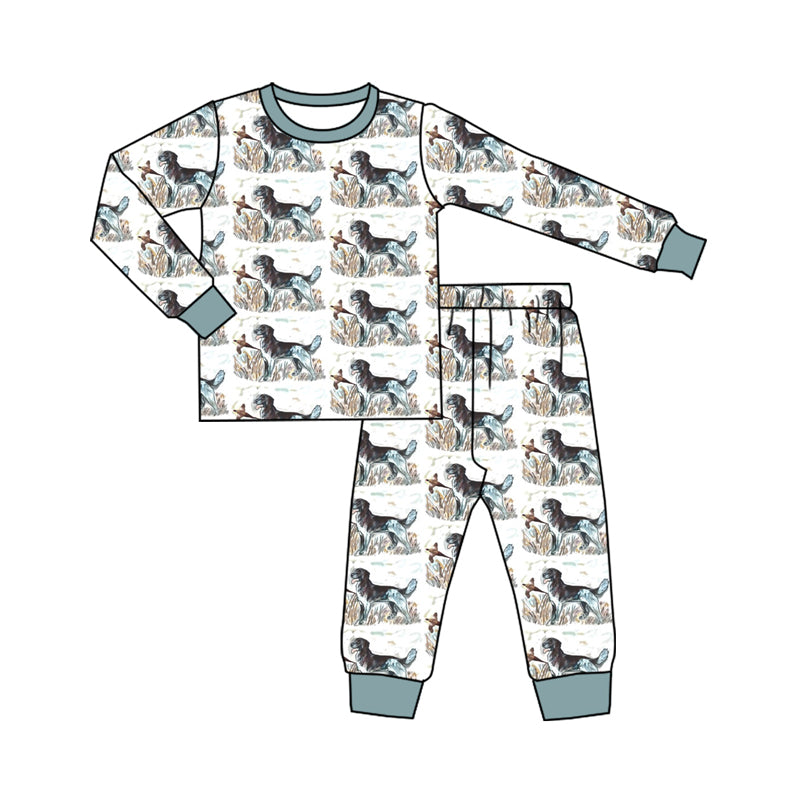 (Pre-order)BLP0461 Dog Duck Hunting Print Boys Pajamas Clothes Set