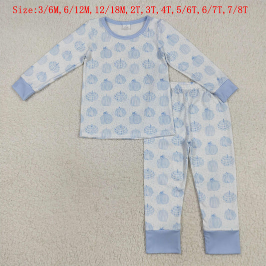 BLP0469 Blue Pumpkin Print Boys Fall Pajamas Bamboo Clothes Set
