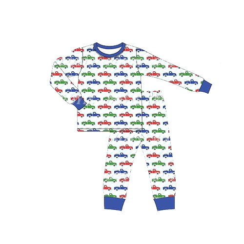 (Pre-order)BSPO0471 Trucks Print Boys Fall Pajamas Clothes Set